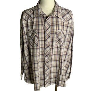 Wrangler Western Pearl Snap Shirt 3X Purple Brown Plaid Long Sleeves Pockets